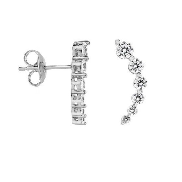 Sterling Silver and Cubic Zirconia Crawler Earrings Ear Cuffs - Picture 2 of 4